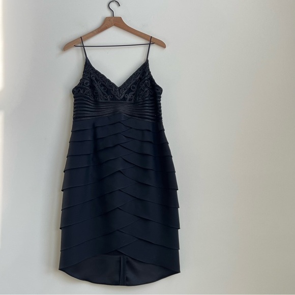 New Vintage Cache Y2K Asymmetric Ruffle Chiffon Ruched Illusion Dress 12 Ribbon - Picture 9 of 16